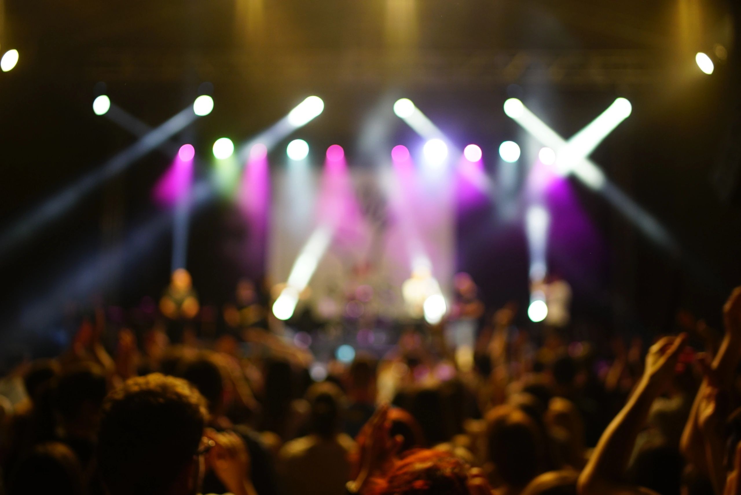 Crowd enjoying live music with stage lights