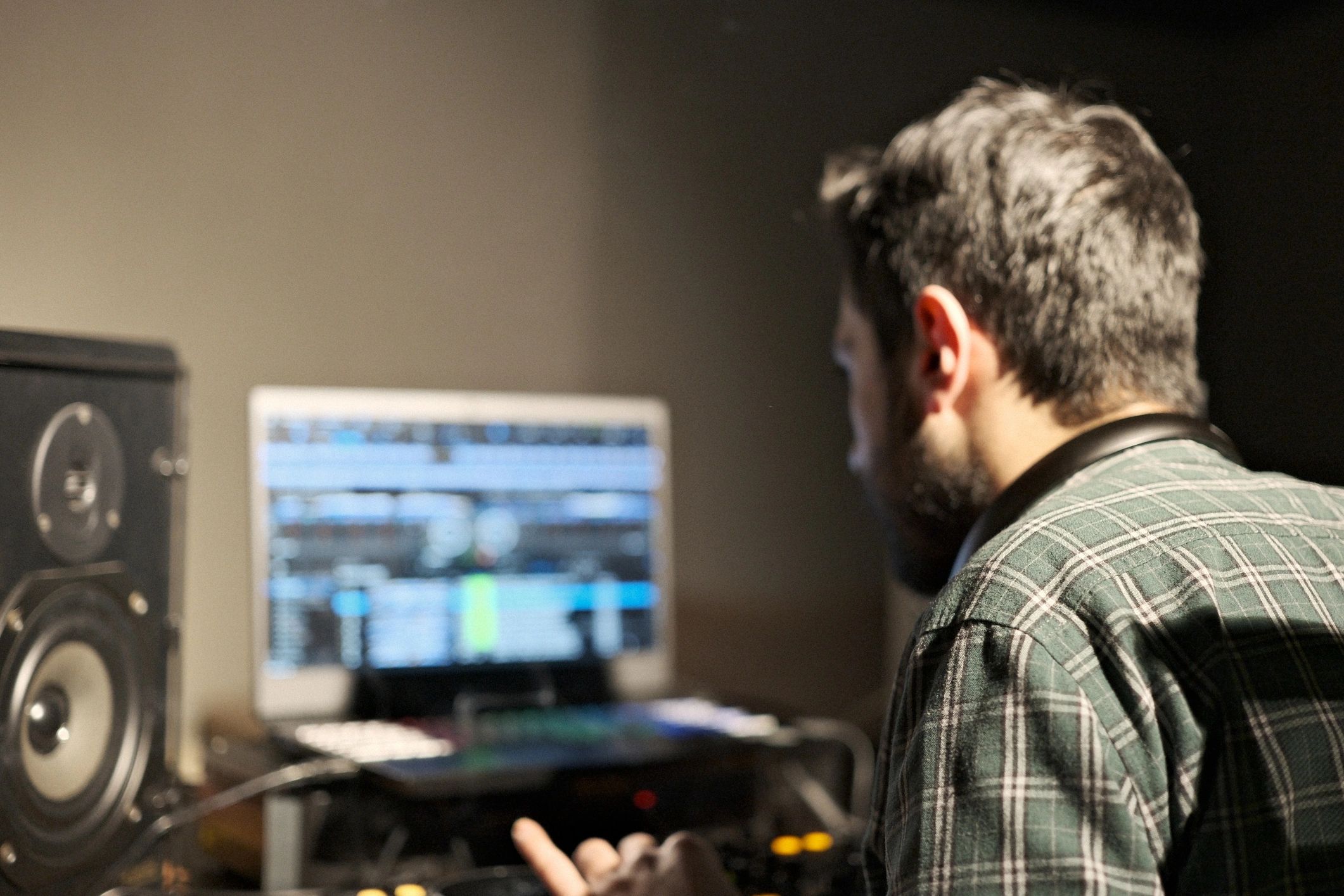 Presenter working in a recording studio