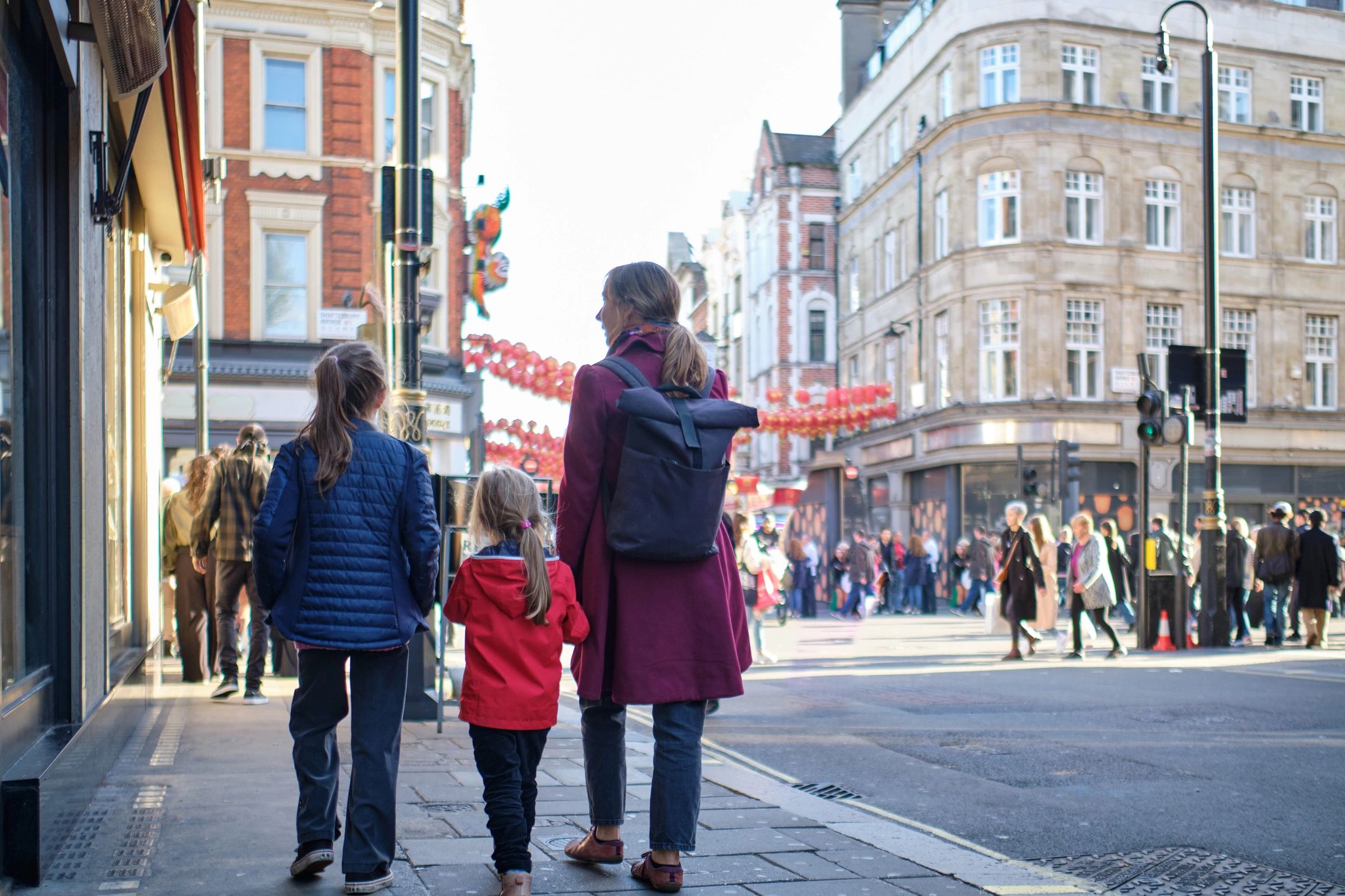 Family walking on a London street