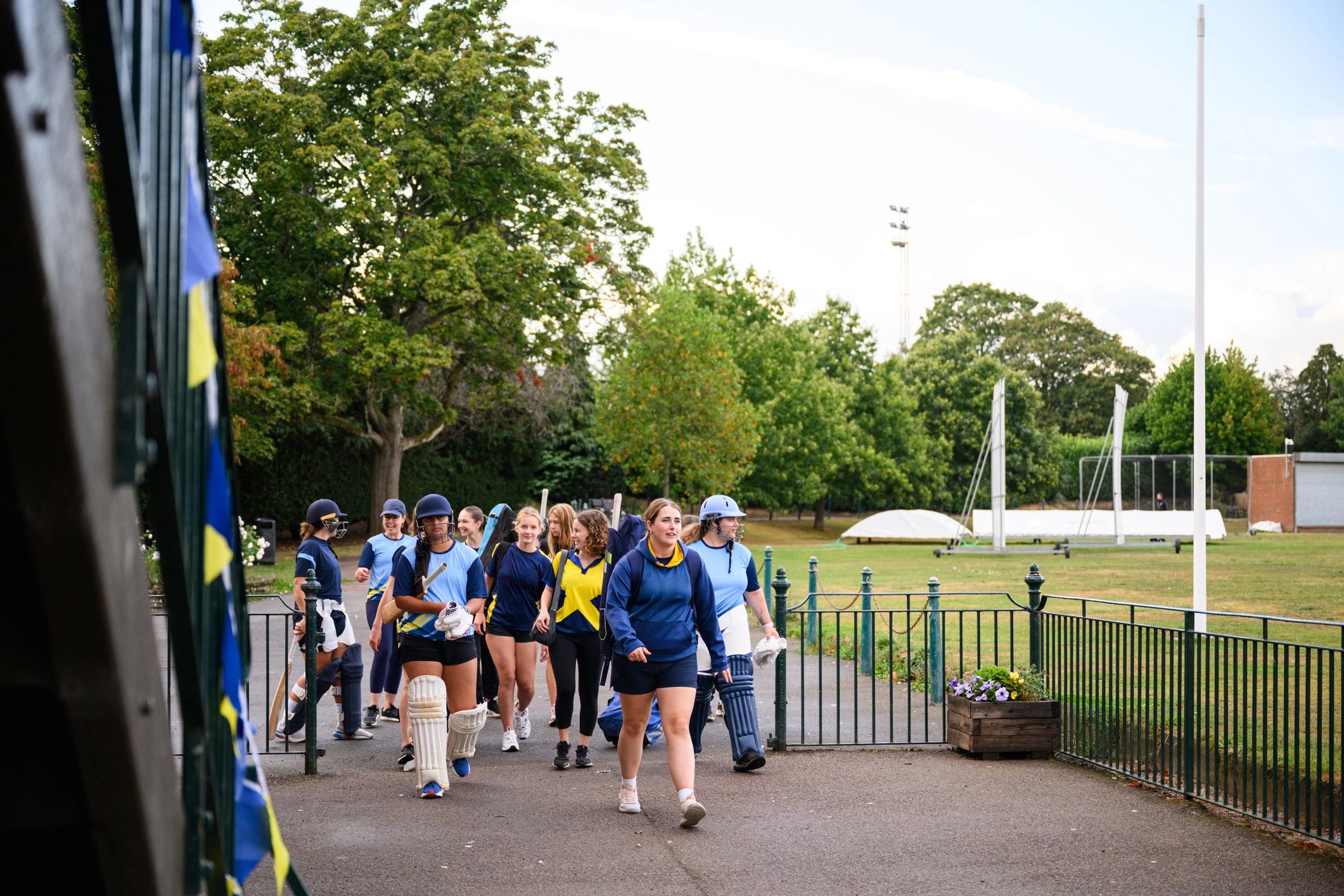 Sports team walking together on a field